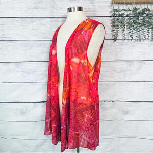 Soft Surroundings Betania Vest Topper Pink Floral Geometric Sheer Size Large